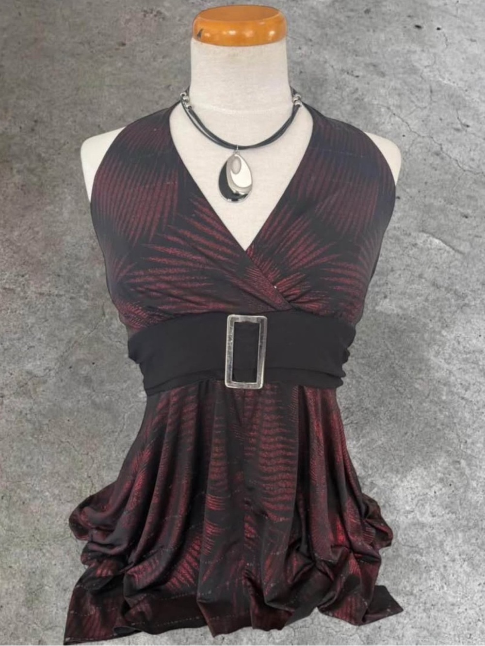 Gidani Black Sleeveless Top with Red Shimmer